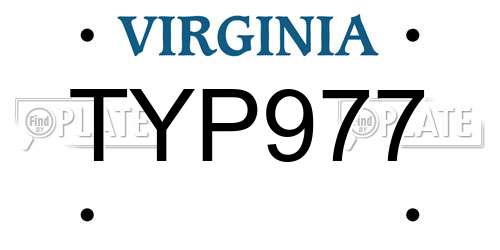 TYP977 Virginia License Plate