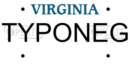 TYPONEG Virginia License Plate