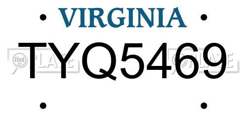 TYQ5469 Virginia License Plate