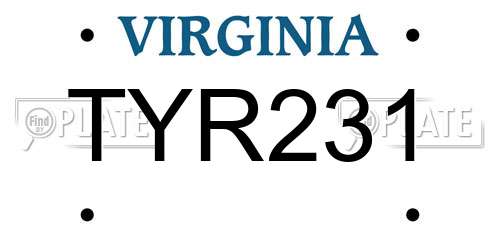 TYR231 Virginia License Plate