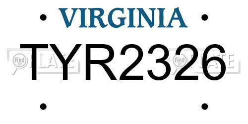 TYR2326 Virginia License Plate