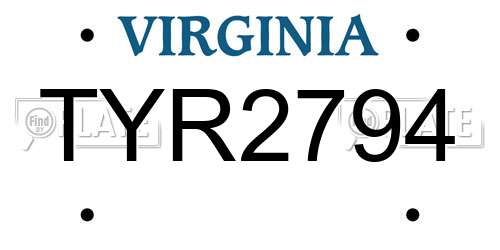 TYR2794 Virginia License Plate