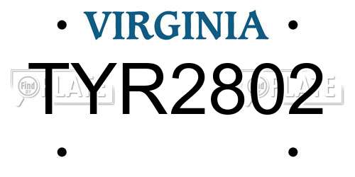 TYR2802 Virginia License Plate