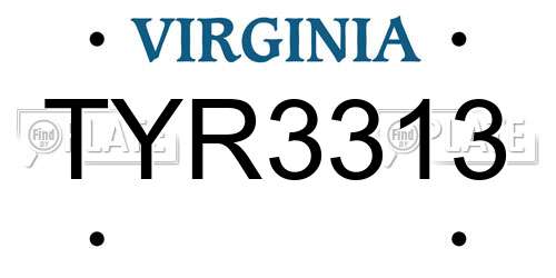 TYR3313 Virginia License Plate