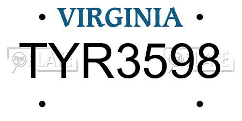 TYR3598 Virginia License Plate
