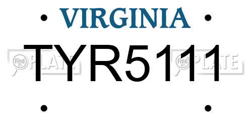 TYR5111 Virginia License Plate