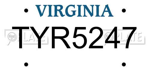 TYR5247 Virginia License Plate