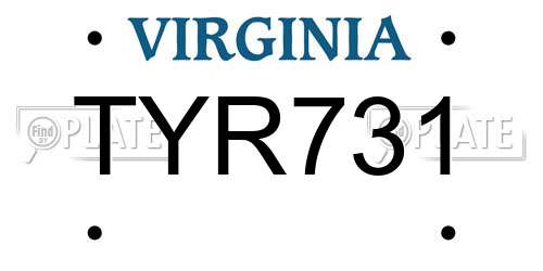TYR731 Virginia License Plate
