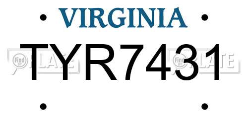 TYR7431 Virginia License Plate