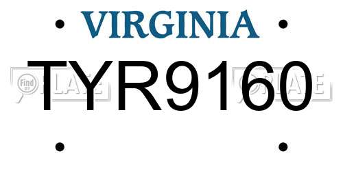 TYR9160 Virginia License Plate