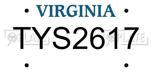 TYS2617 Virginia License Plate