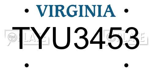 TYU3453 Virginia License Plate