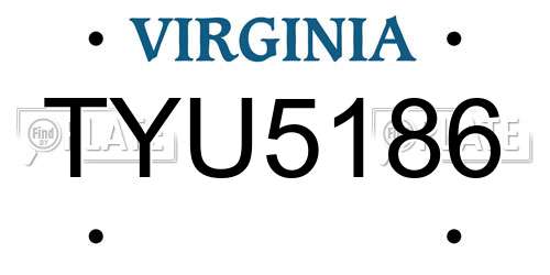 TYU5186 Virginia License Plate