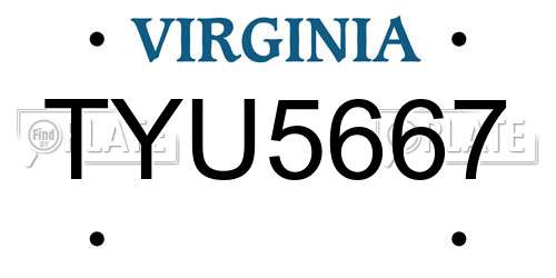 TYU5667 Virginia License Plate