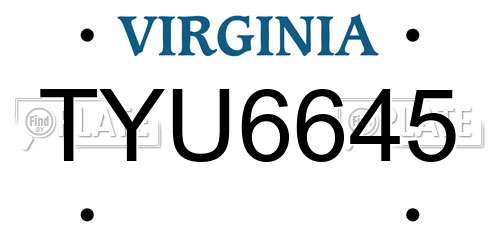 TYU6645 Virginia License Plate