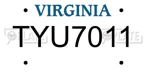 TYU7011 Virginia License Plate