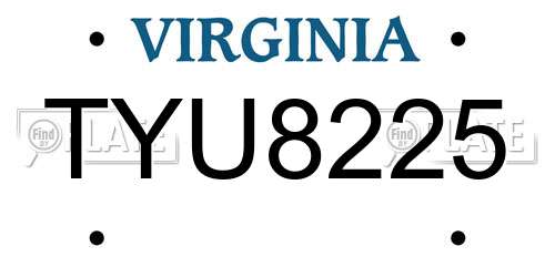 TYU8225 Virginia License Plate