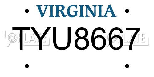 TYU8667 Virginia License Plate