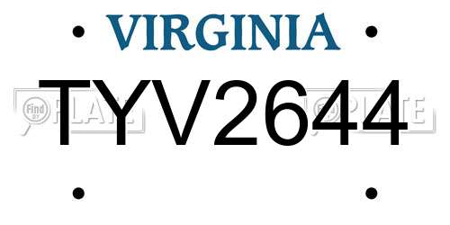 TYV2644 Virginia License Plate