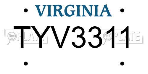 TYV3311 Virginia License Plate