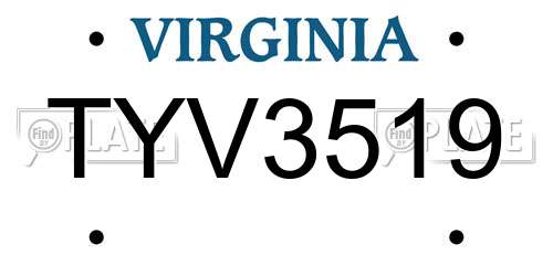 TYV3519 Virginia License Plate