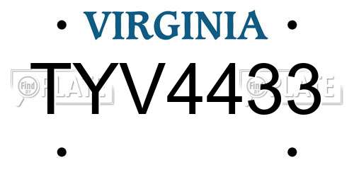TYV4433 Virginia License Plate