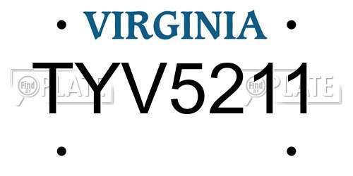 TYV5211 Virginia License Plate