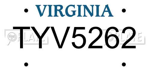 TYV5262 Virginia License Plate
