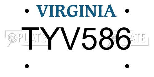 TYV586 Virginia License Plate