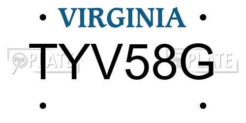 TYV58G Virginia License Plate