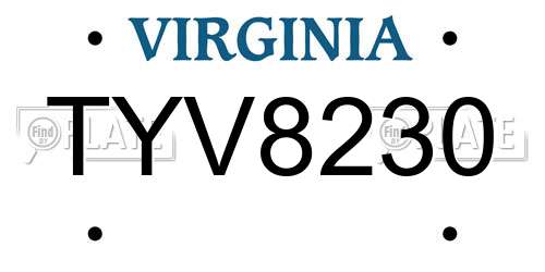TYV8230 Virginia License Plate