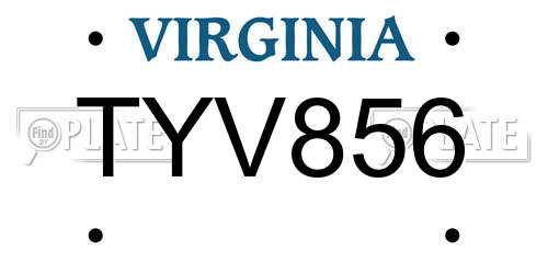 TYV856 Virginia License Plate