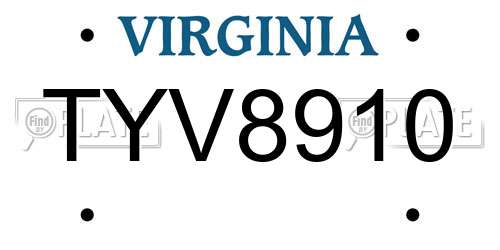 TYV8910 Virginia License Plate