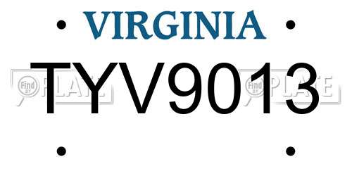 TYV9013 Virginia License Plate