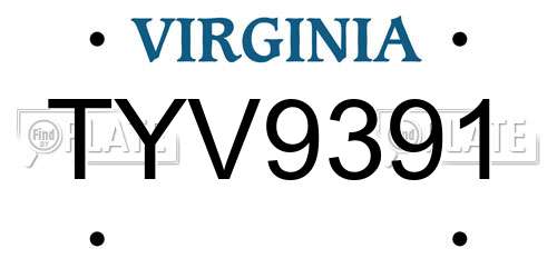 TYV9391 Virginia License Plate