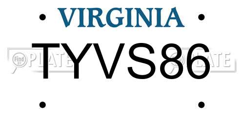 TYVS86 Virginia License Plate