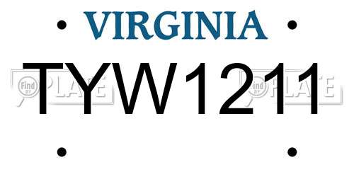 TYW1211 Virginia License Plate