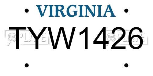 TYW1426 Virginia License Plate