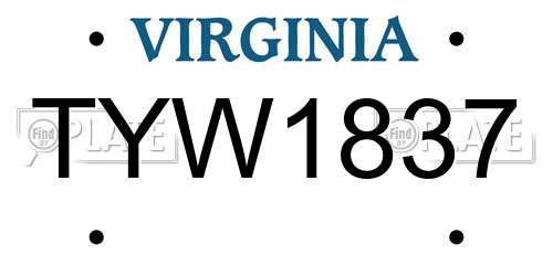 TYW1837 Virginia License Plate