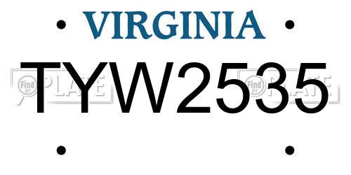 TYW2535 Virginia License Plate