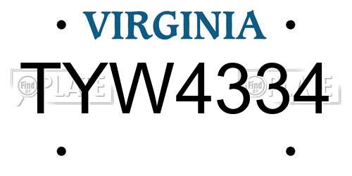 TYW4334 Virginia License Plate