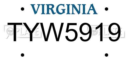 TYW5919 Virginia License Plate