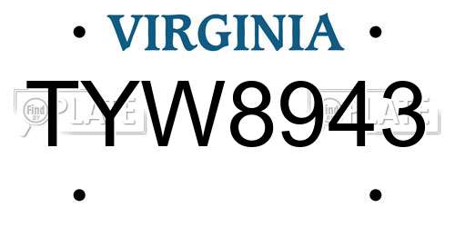 TYW8943 Virginia License Plate