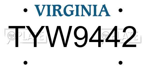 TYW9442 Virginia License Plate
