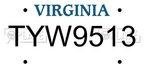 TYW9513 Virginia License Plate
