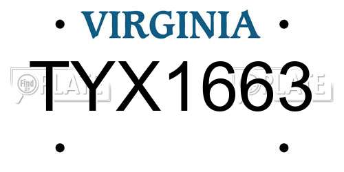 TYX1663 Virginia License Plate