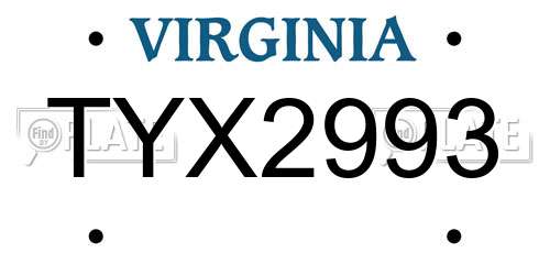 TYX2993 Virginia License Plate