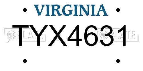 TYX4631 Virginia License Plate