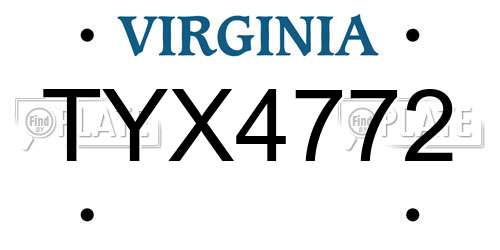 TYX4772 Virginia License Plate