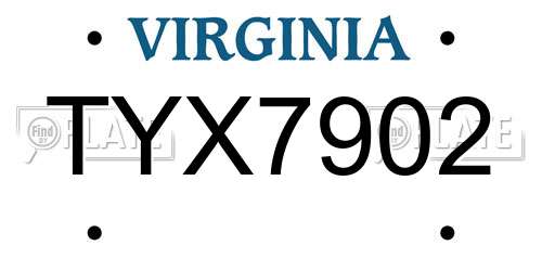 TYX7902 Virginia License Plate